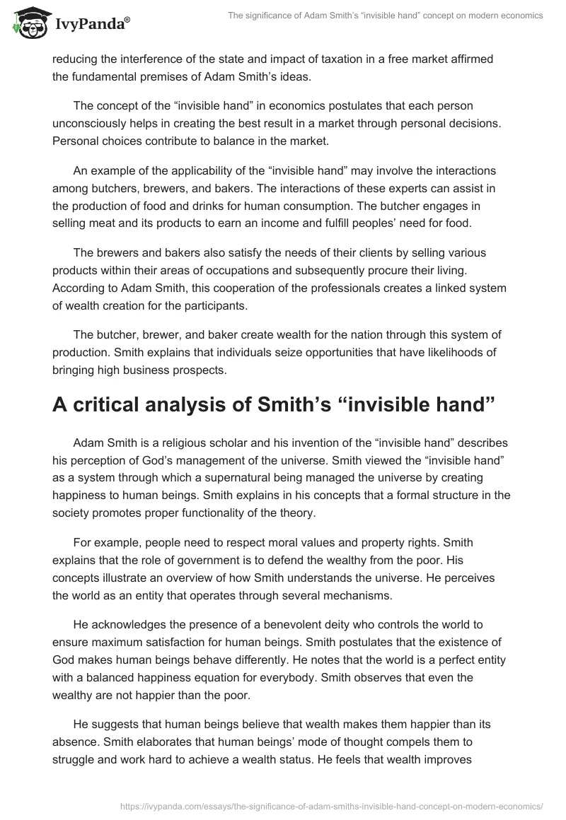 The significance of Adam Smith’s “invisible hand” concept on modern economics. Page 2