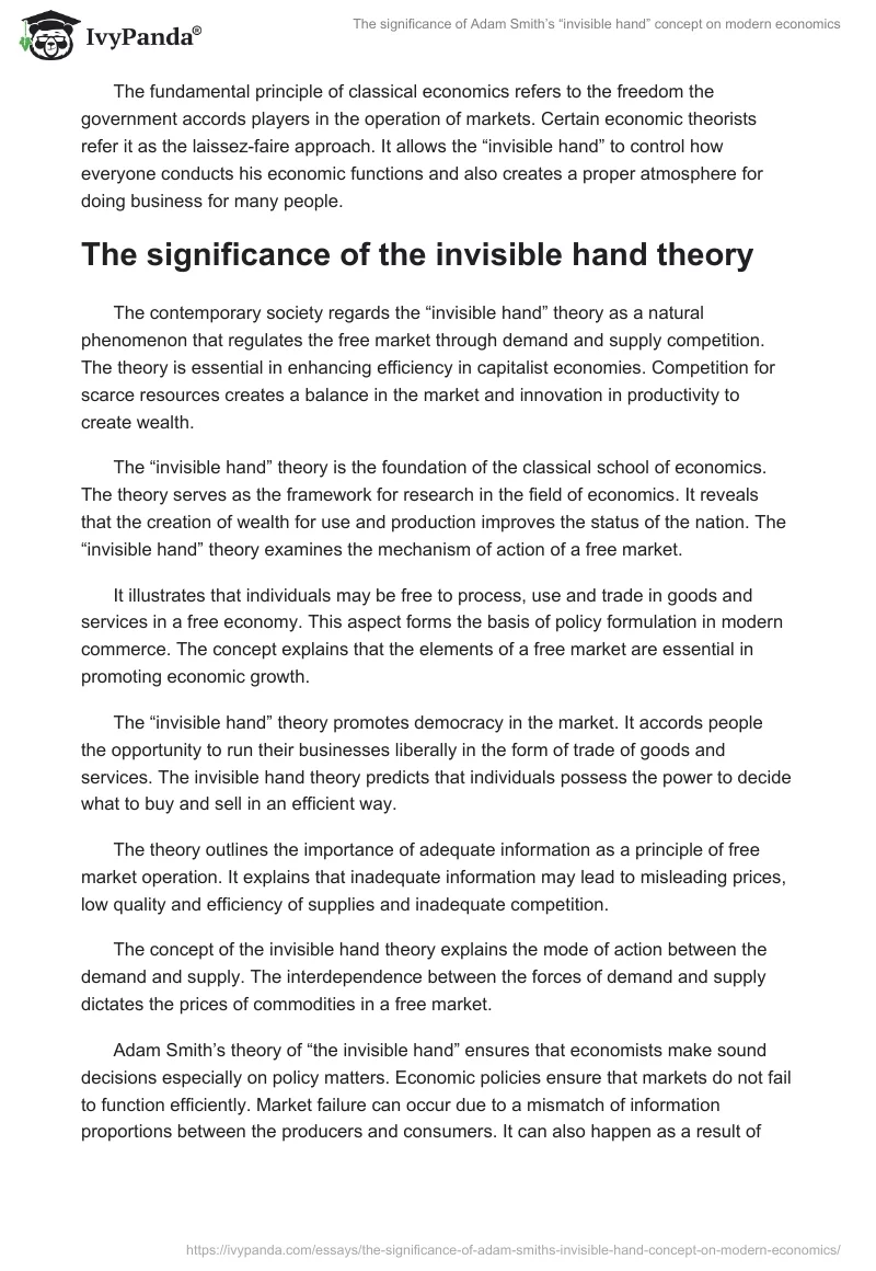 The significance of Adam Smith’s “invisible hand” concept on modern economics. Page 5