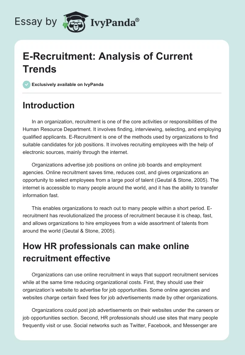 E-Recruitment: Analysis of Current Trends. Page 1