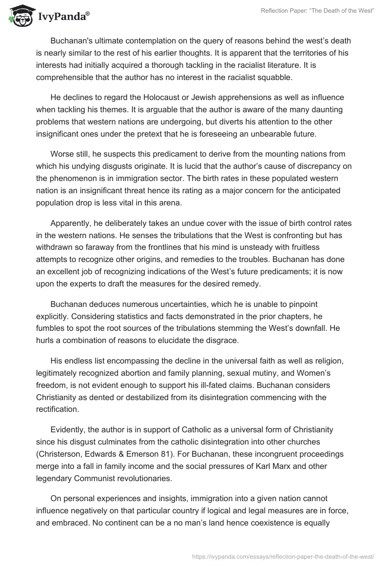 Reflection Paper: “The Death of the West”. Page 3