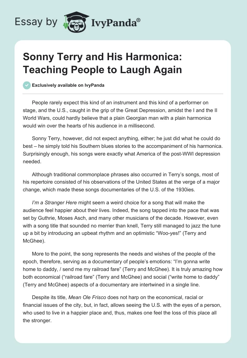 Sonny Terry and His Harmonica: Teaching People to Laugh Again. Page 1