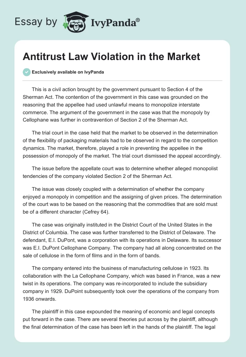 Antitrust Law Violation in the Market. Page 1