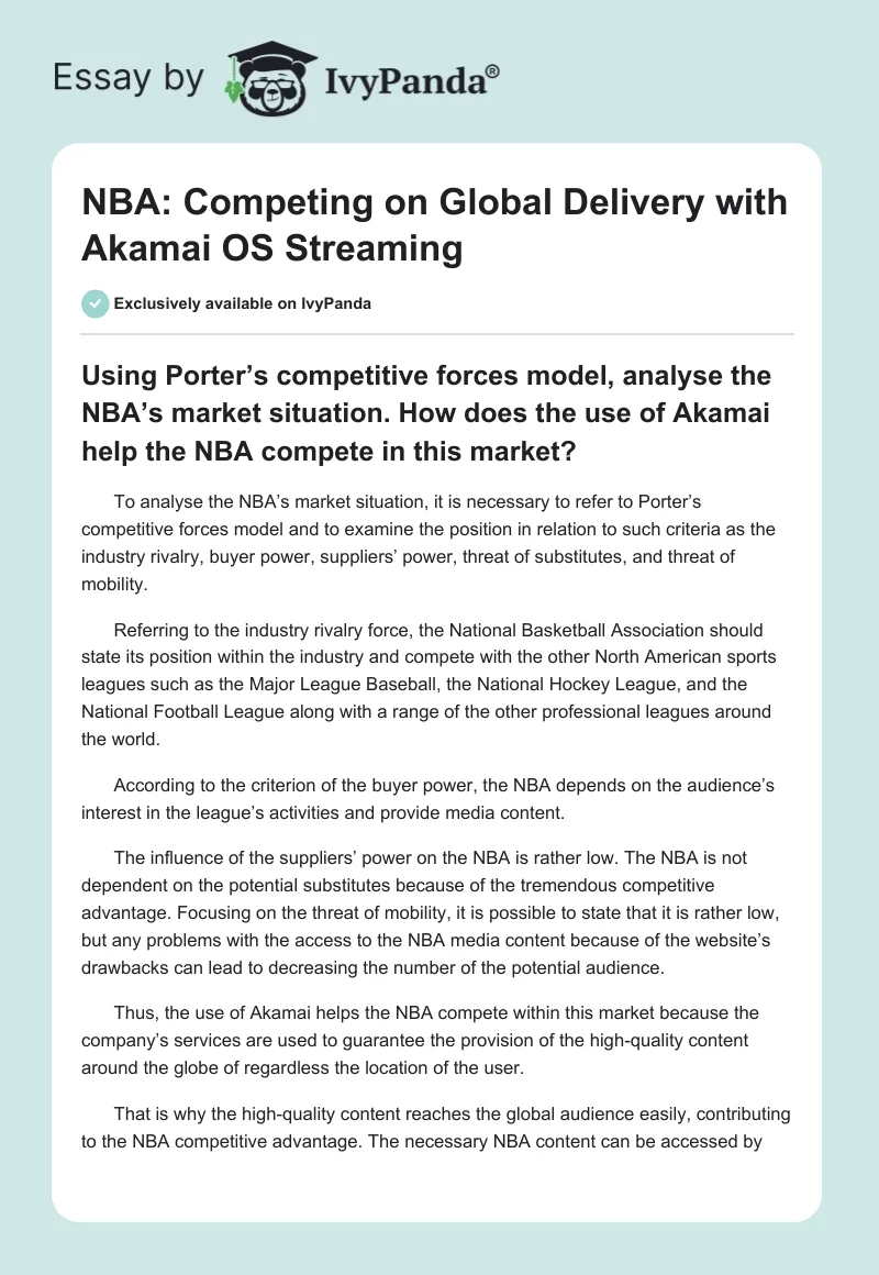 NBA: Competing on Global Delivery With Akamai OS Streaming. Page 1