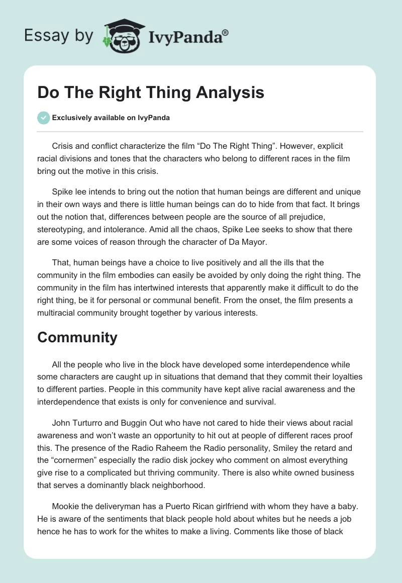 Do The Right Thing Analysis. Page 1