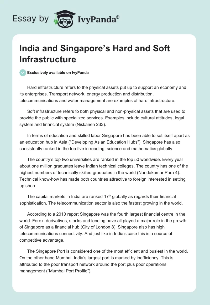 India and Singapore’s Hard and Soft Infrastructure. Page 1