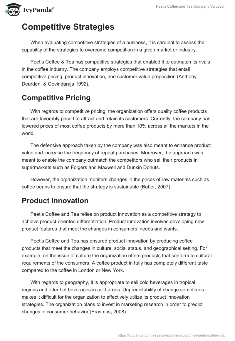Peet’s Coffee and Tea Company Valuation. Page 2