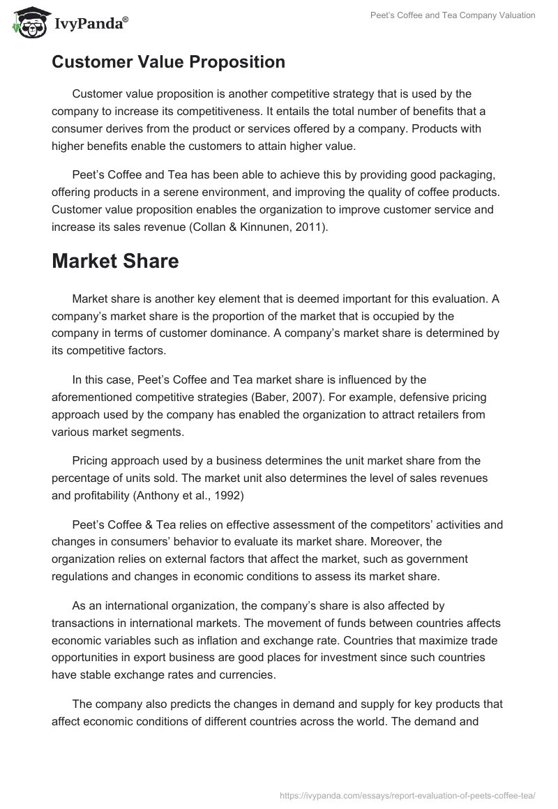 Peet’s Coffee and Tea Company Valuation. Page 3