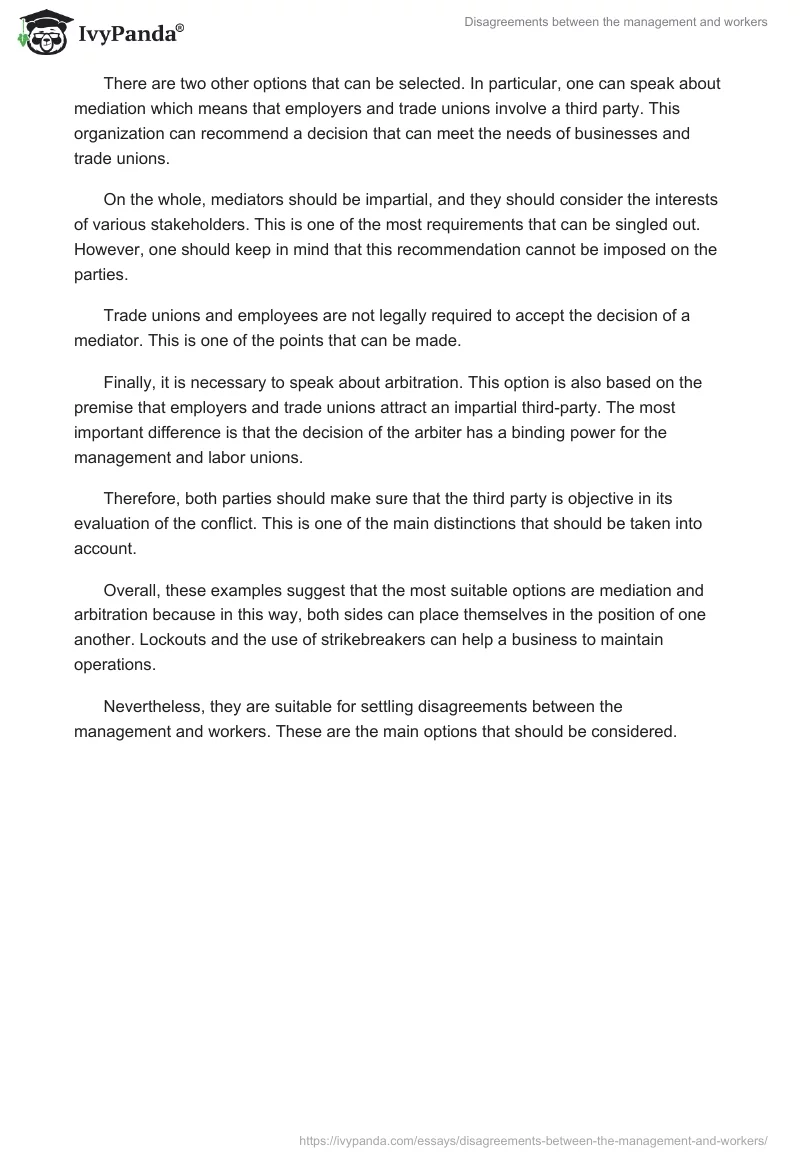 Disagreements between the management and workers. Page 2