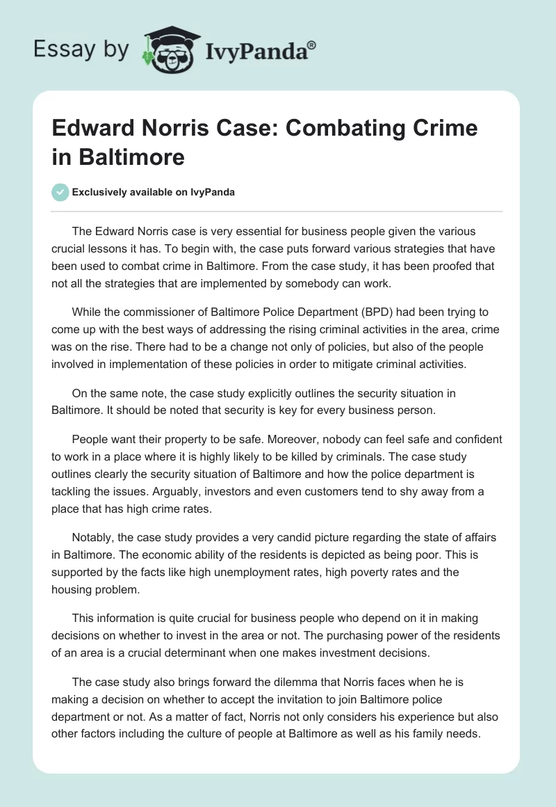 Edward Norris Case: Combating Crime in Baltimore. Page 1