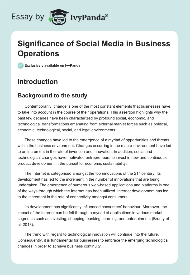 Significance of Social Media in Business Operations. Page 1