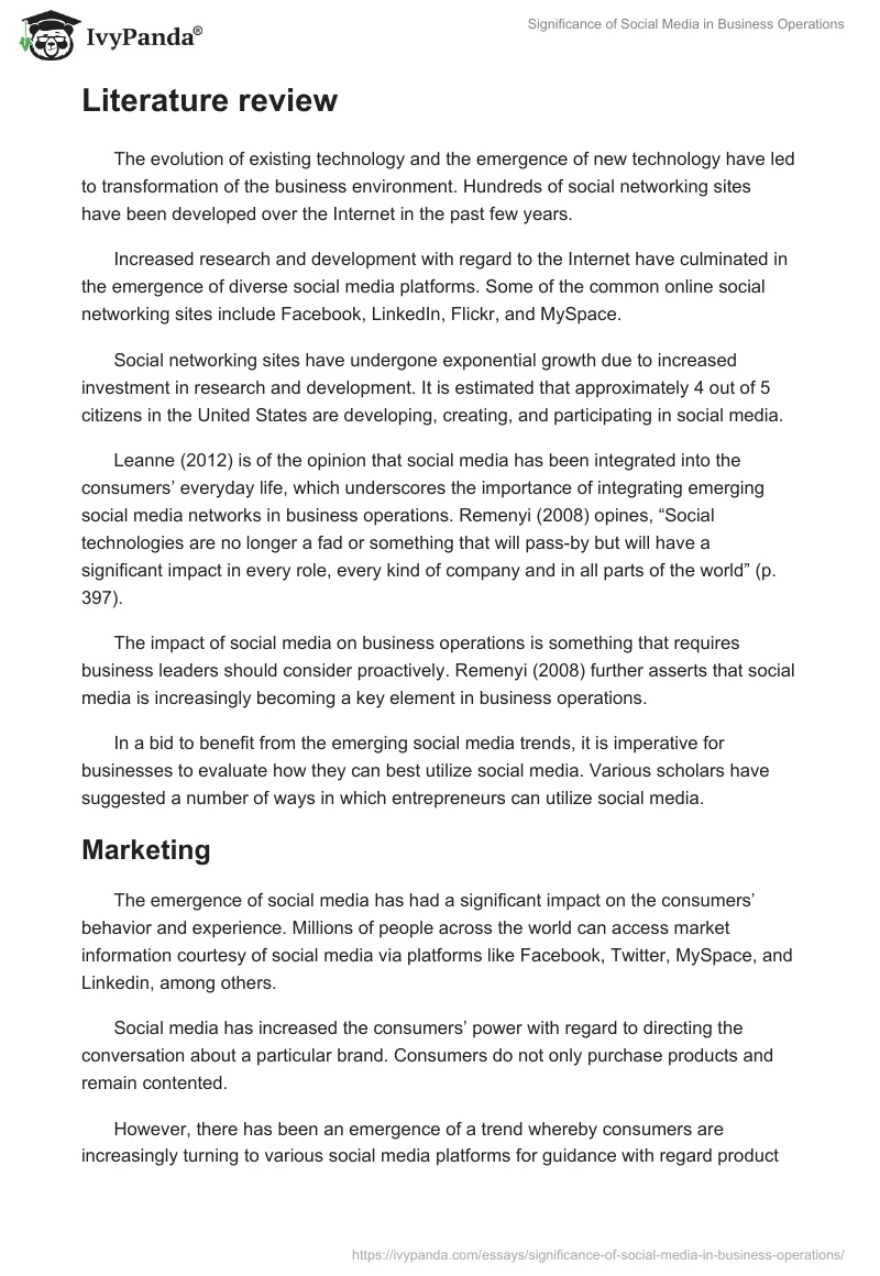 Significance of Social Media in Business Operations. Page 4