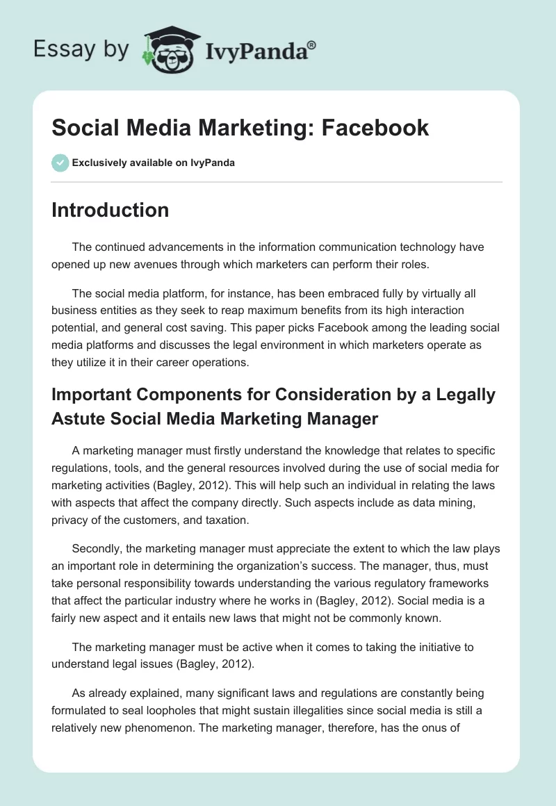 Social Media Marketing: Facebook. Page 1