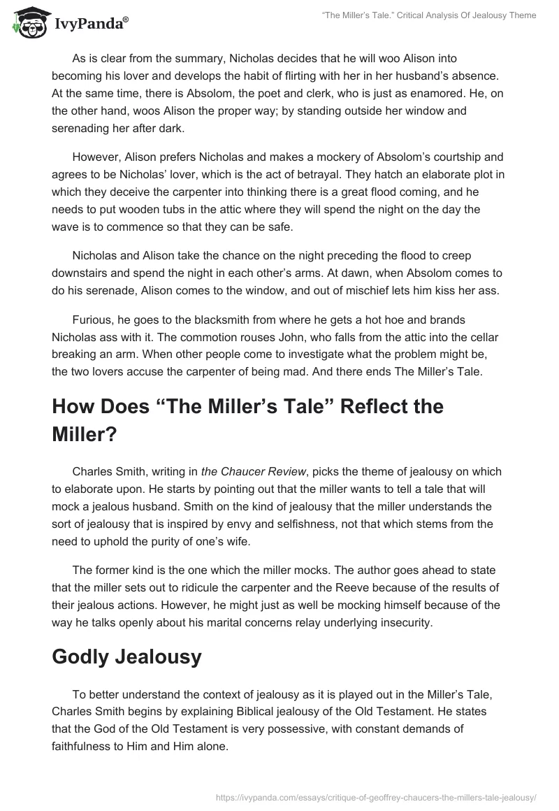 “The Miller’s Tale.” Critical Analysis of Jealousy Theme. Page 2