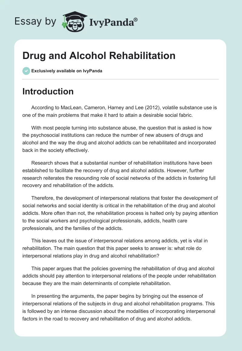 Drug and Alcohol Rehabilitation. Page 1