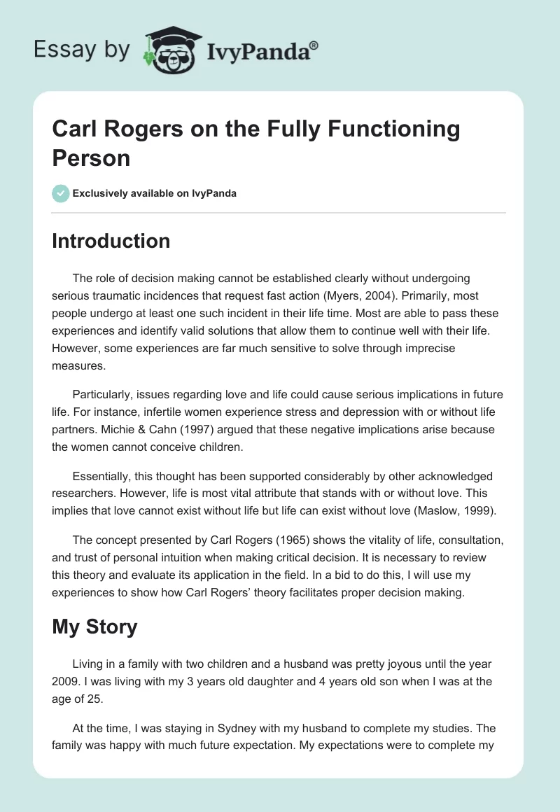 Carl Rogers on the Fully Functioning Person. Page 1