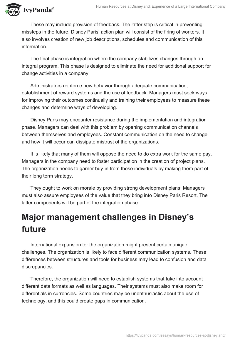Human Resources at Disneyland: Experience of a Large International Company. Page 3