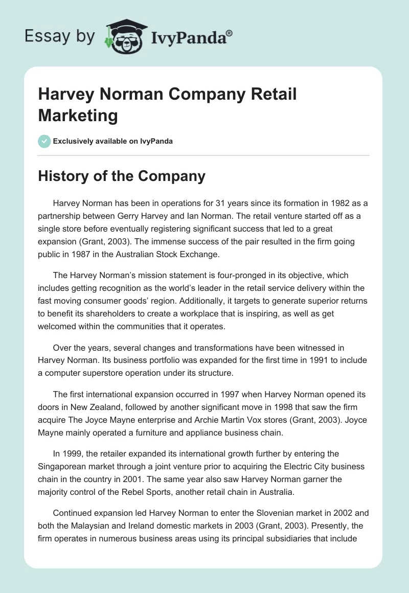 Harvey Norman Company Retail Marketing. Page 1