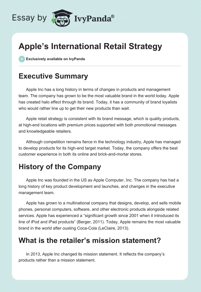 Apple’s International Retail Strategy. Page 1