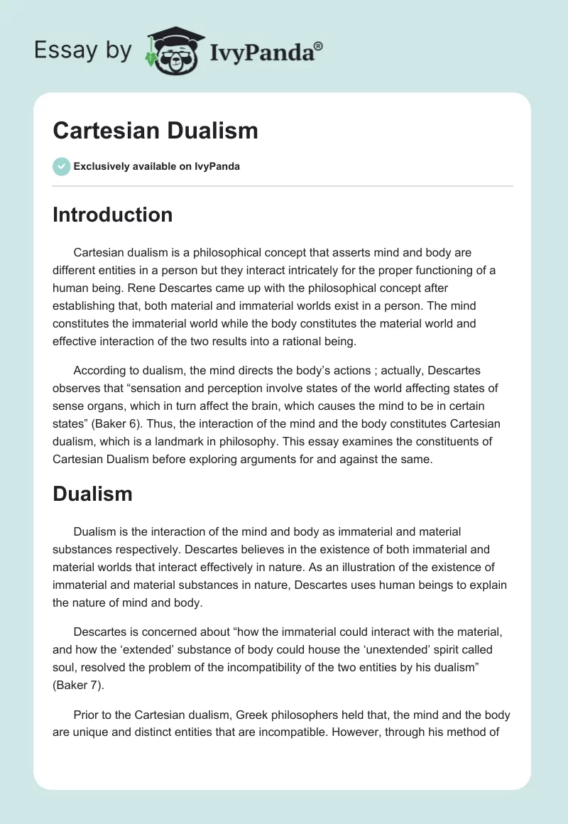 Cartesian Dualism. Page 1