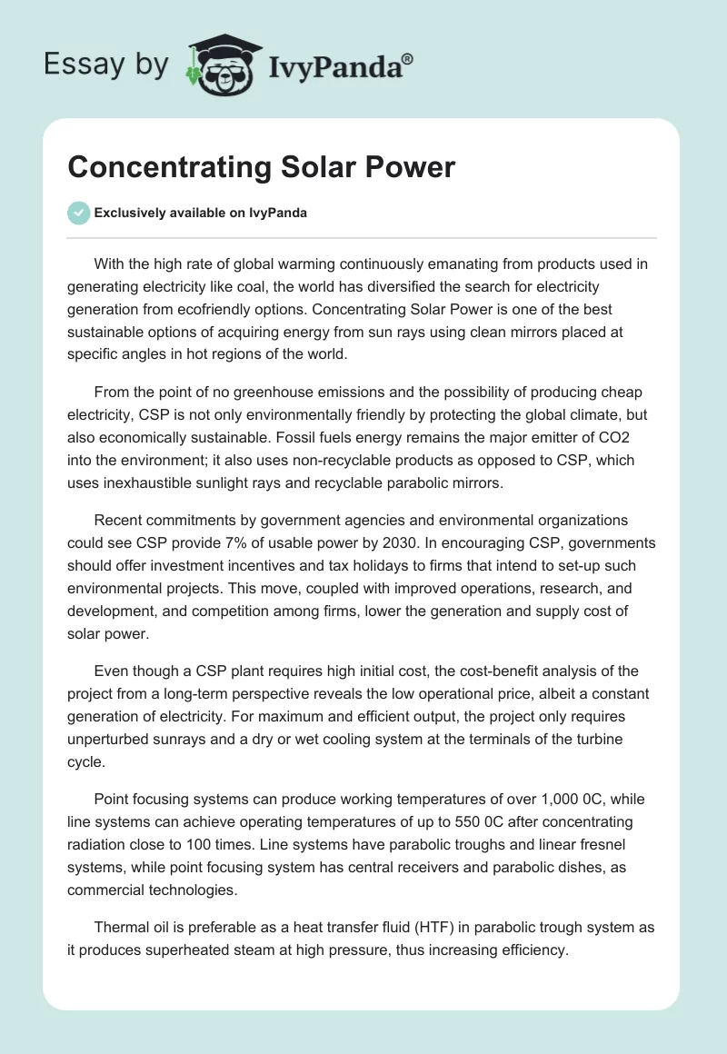 Concentrating Solar Power. Page 1