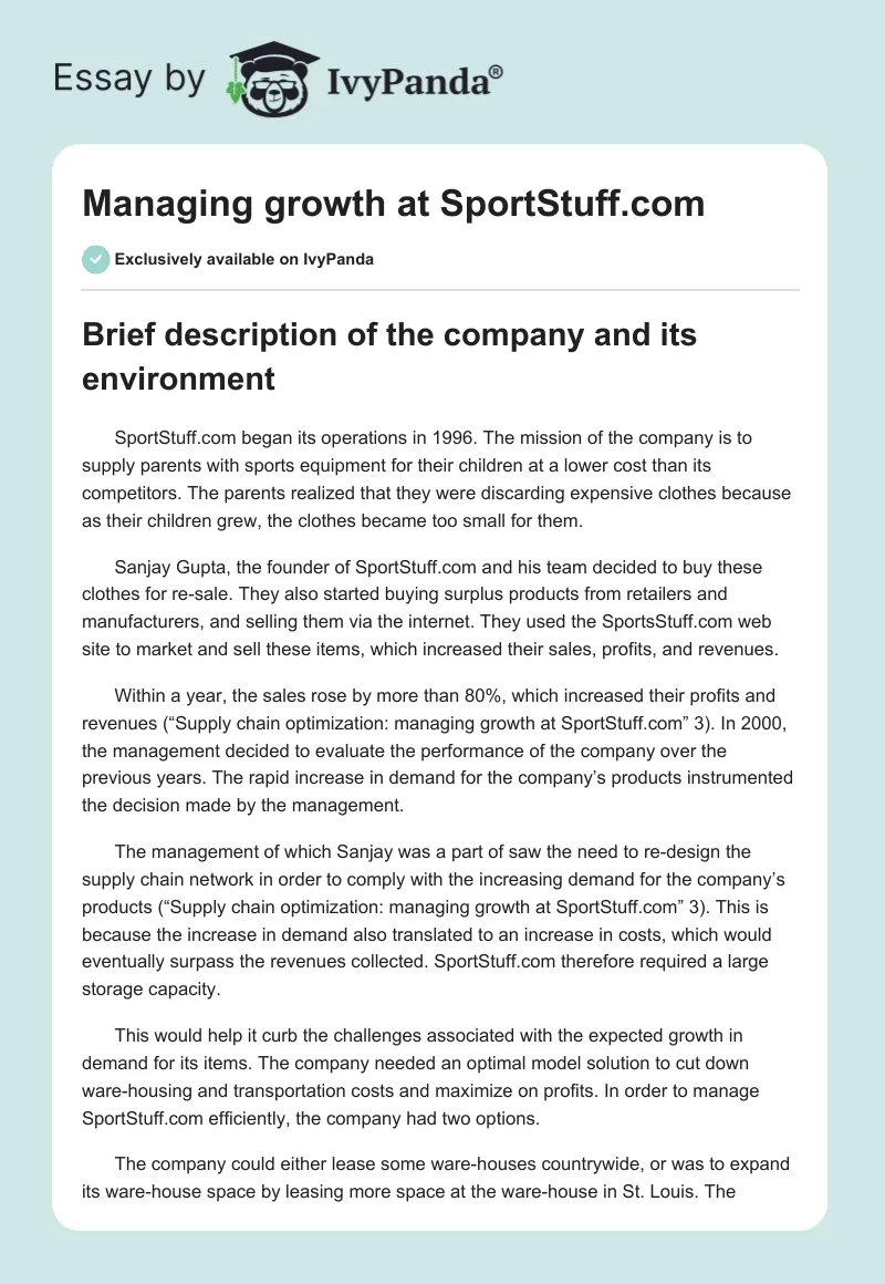 Managing growth at SportStuff.com. Page 1