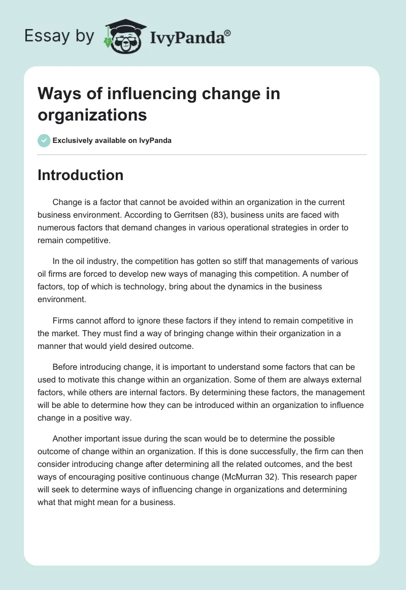 Ways of influencing change in organizations. Page 1