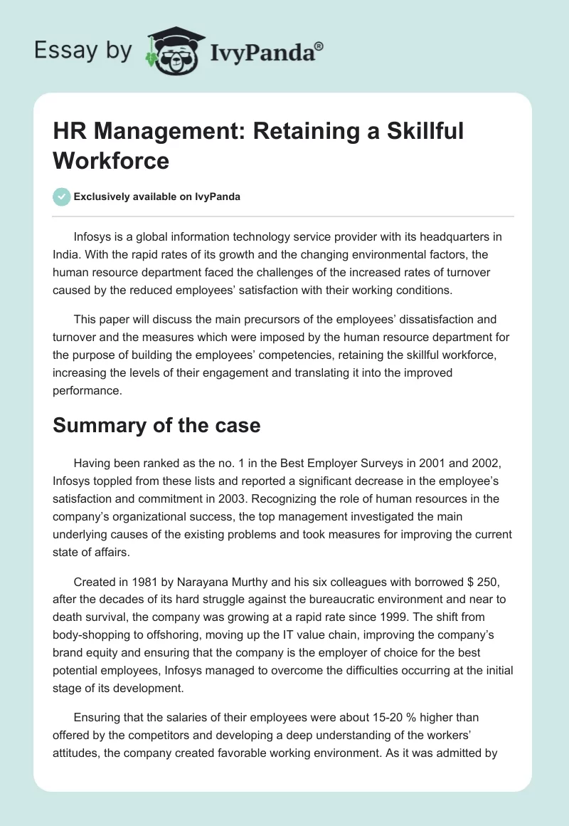HR Management: Retaining a Skillful Workforce. Page 1