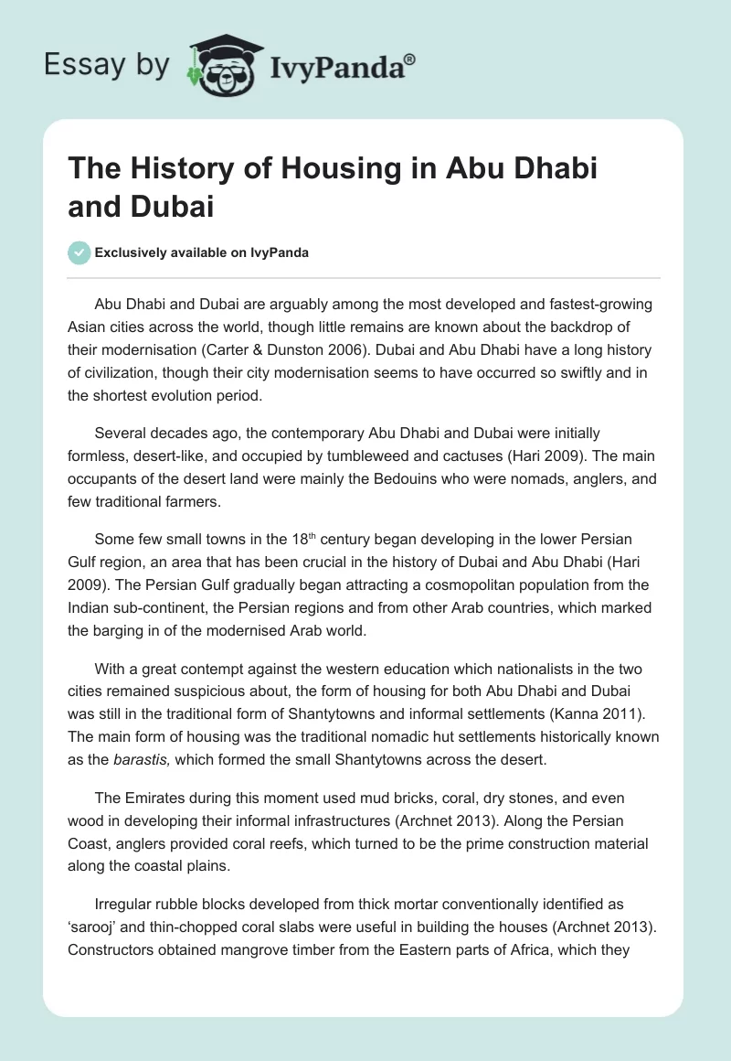 The History of Housing in Abu Dhabi and Dubai. Page 1