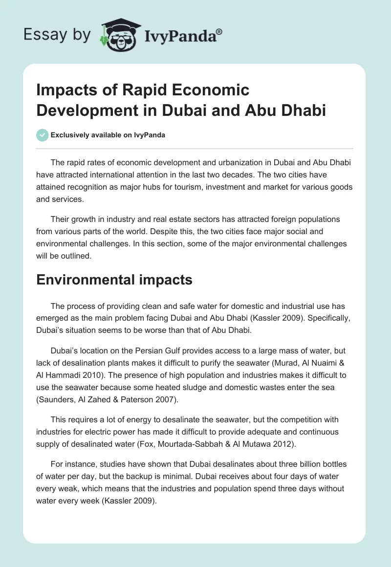 Impacts of Rapid Economic Development in Dubai and Abu Dhabi. Page 1