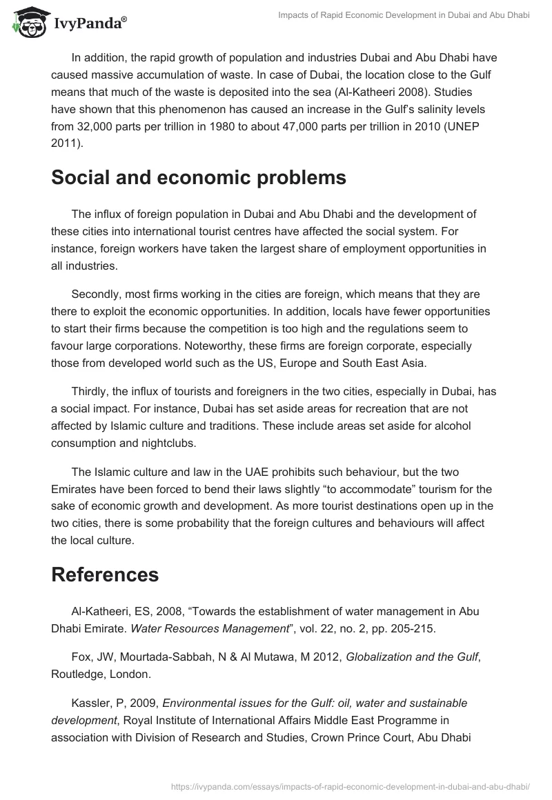 Impacts of Rapid Economic Development in Dubai and Abu Dhabi. Page 2