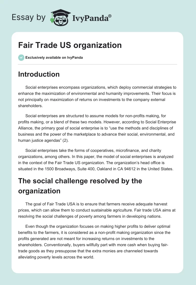 Fair Trade US organization. Page 1