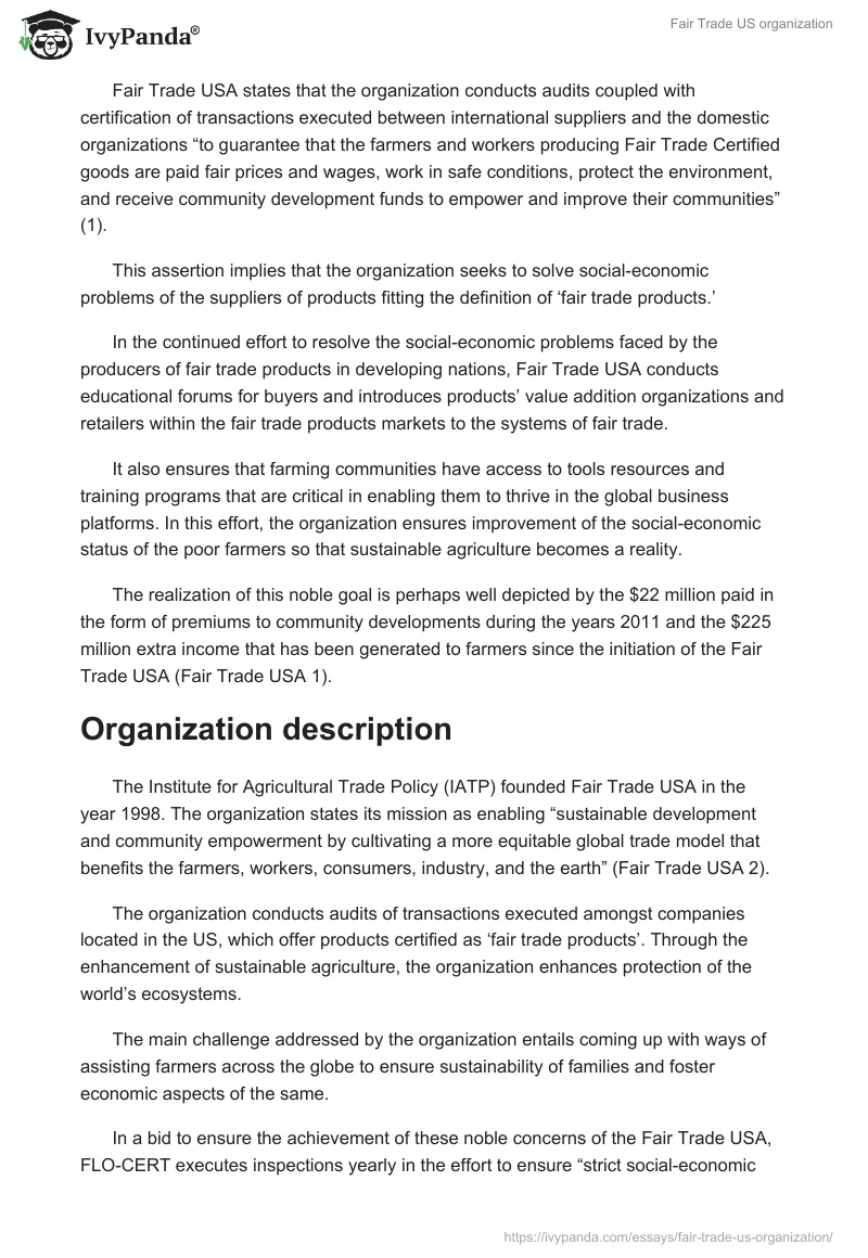 Fair Trade US organization. Page 2