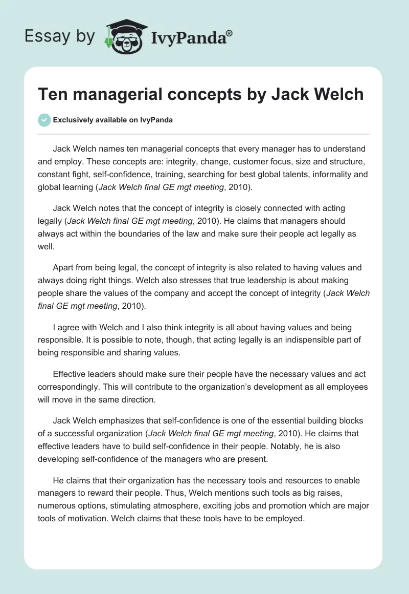 Ten managerial concepts by Jack Welch. Page 1