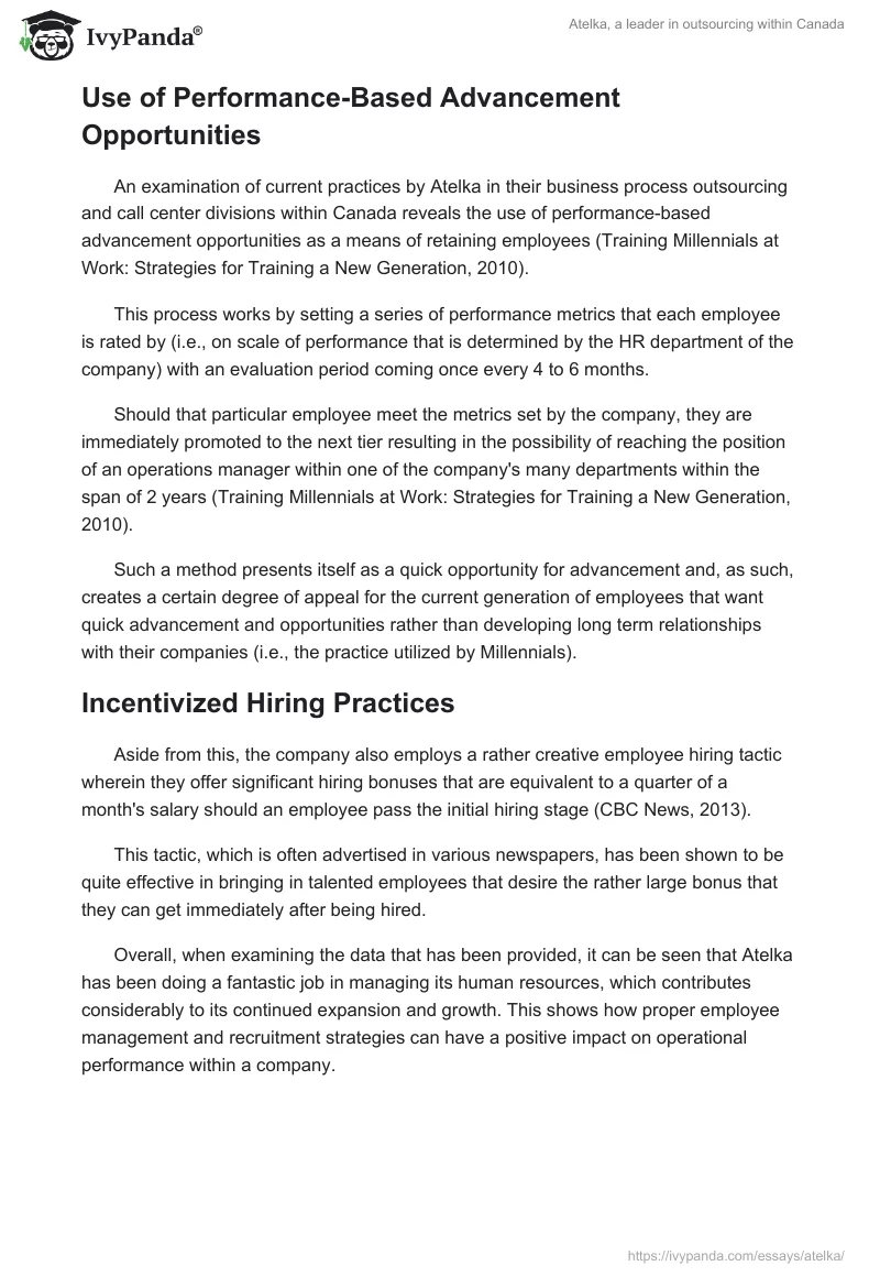 Atelka, a Leader in Outsourcing Within Canada. Page 3