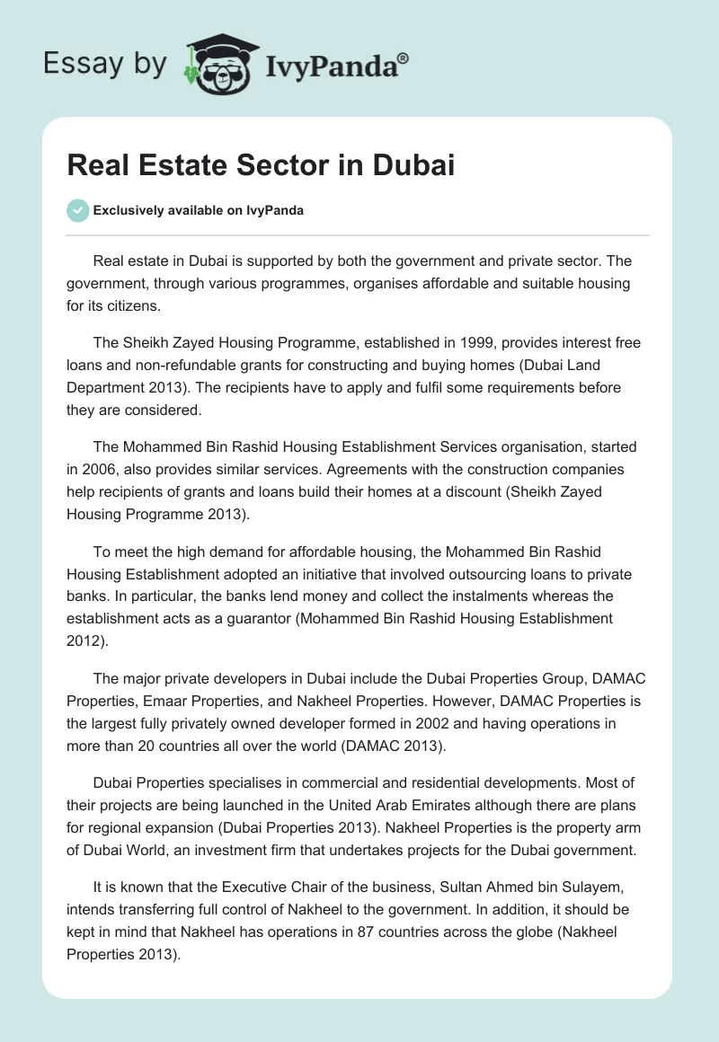 Real Estate Sector in Dubai. Page 1