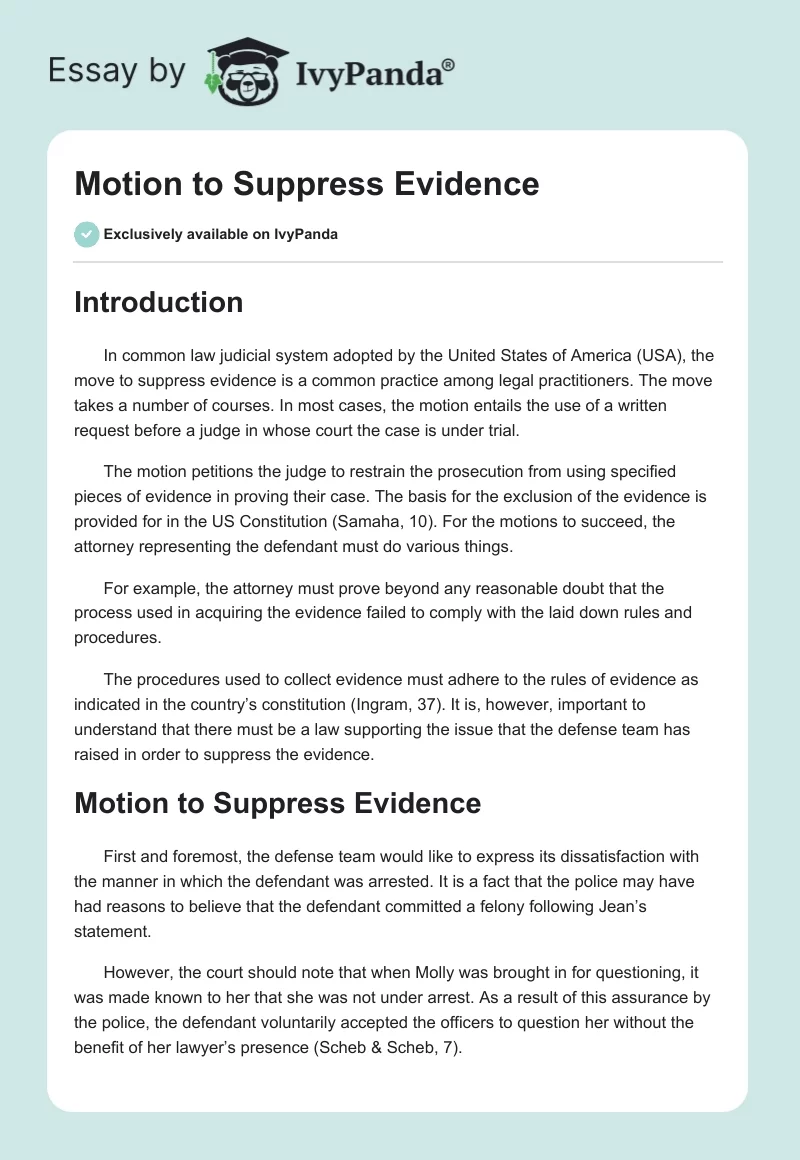 Motion to Suppress Evidence. Page 1