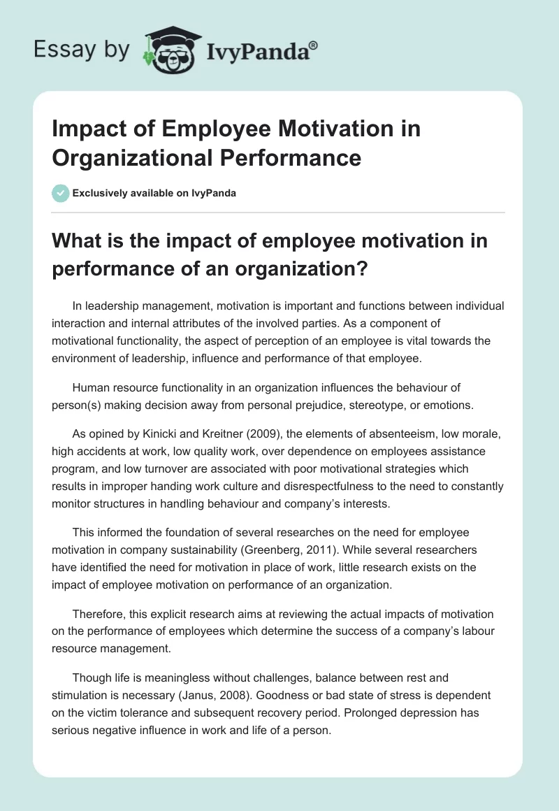 Impact of Employee Motivation in Organizational Performance. Page 1