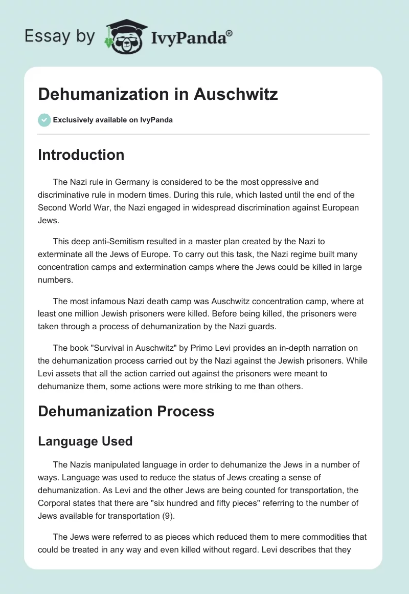 Dehumanization in Auschwitz. Page 1