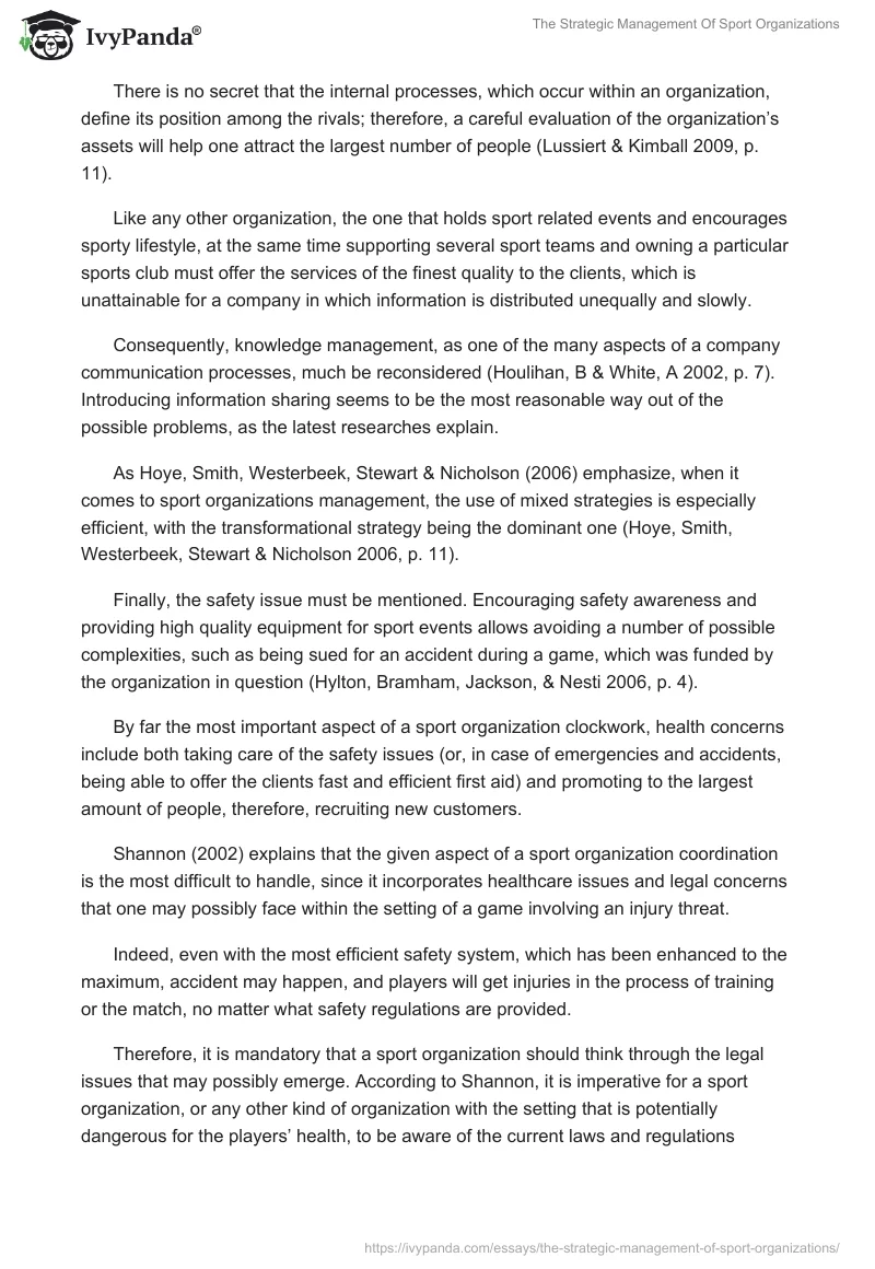 The Strategic Management Of Sport Organizations. Page 2