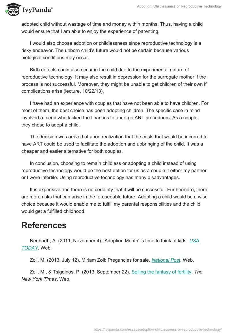 Adoption, Childlessness or Reproductive Technology. Page 4