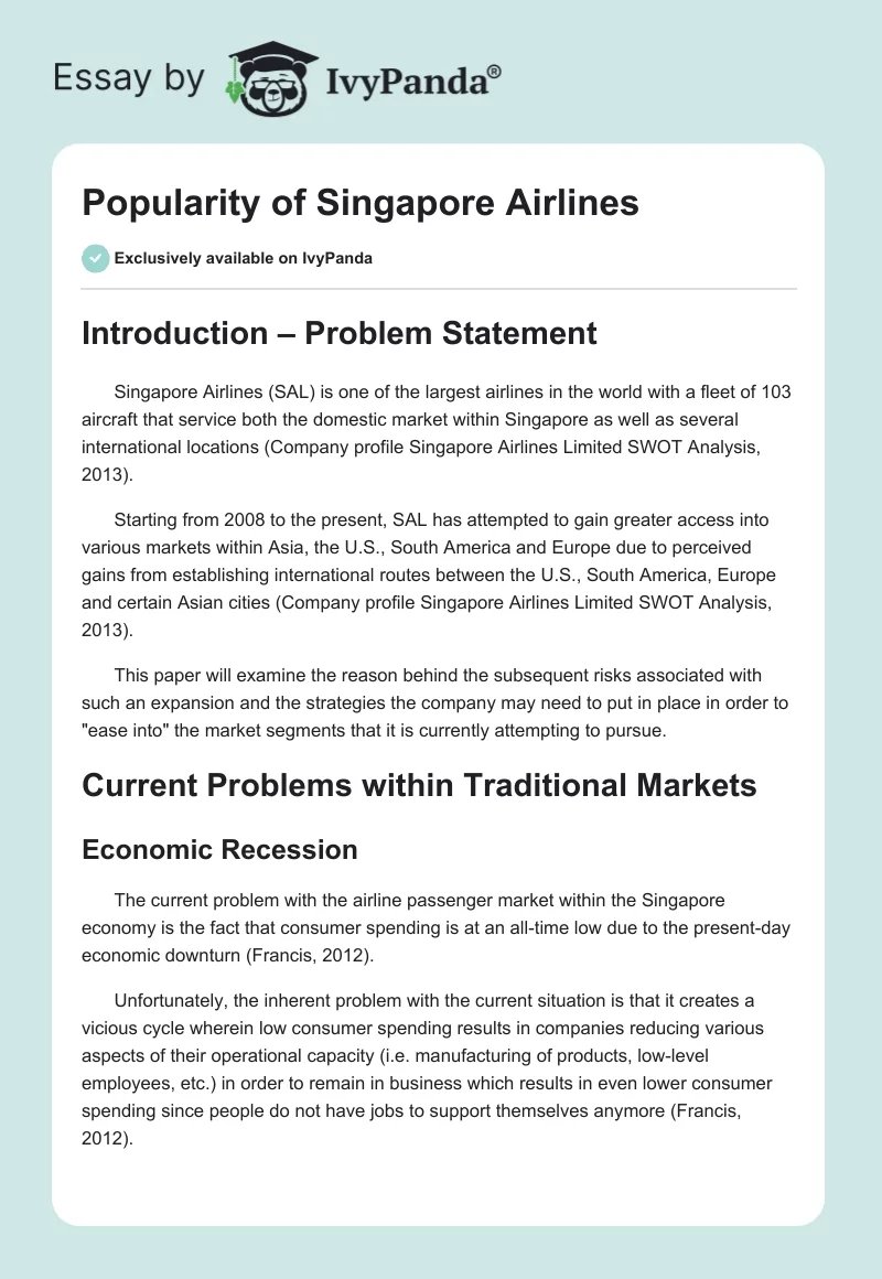 Popularity of Singapore Airlines. Page 1