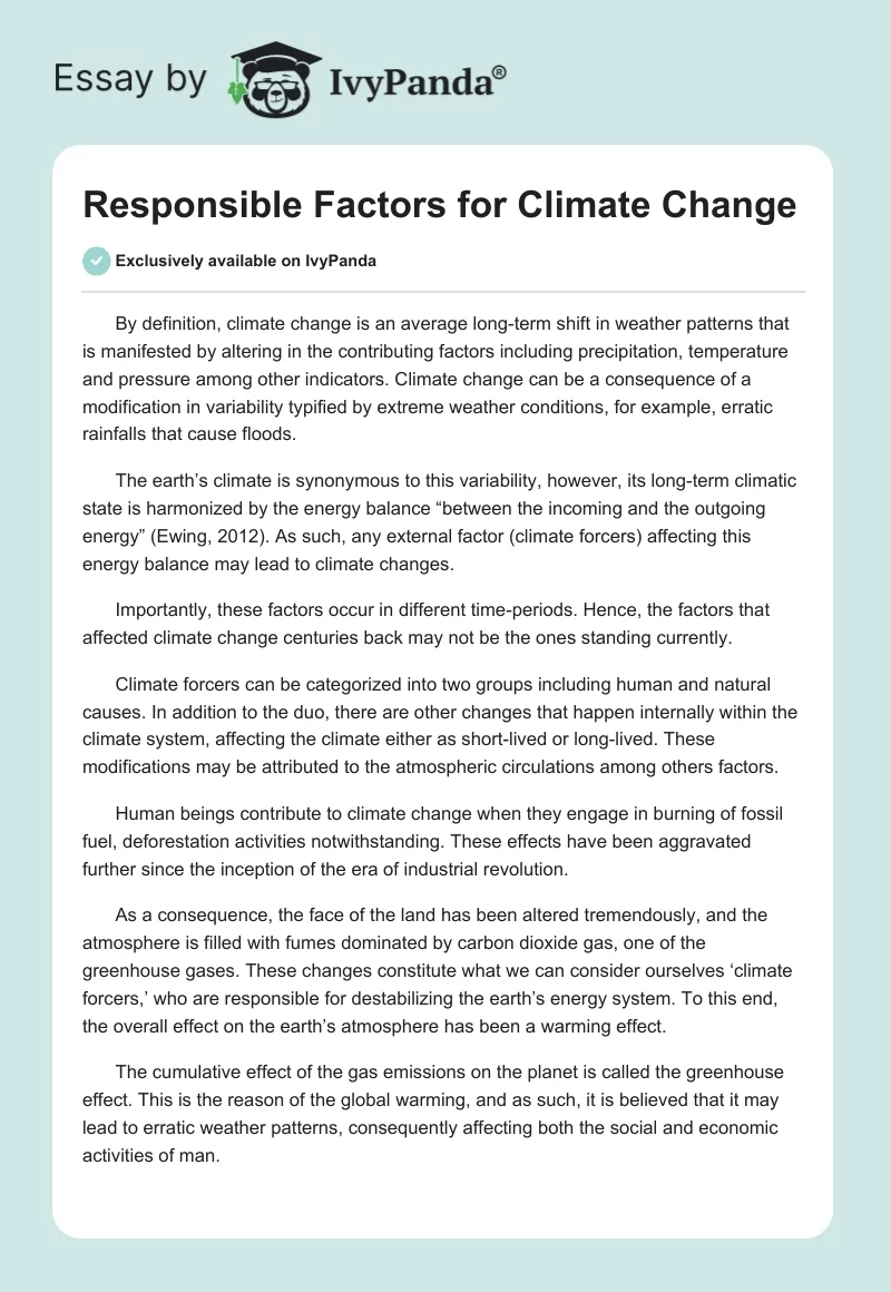 Responsible Factors for Climate Change. Page 1