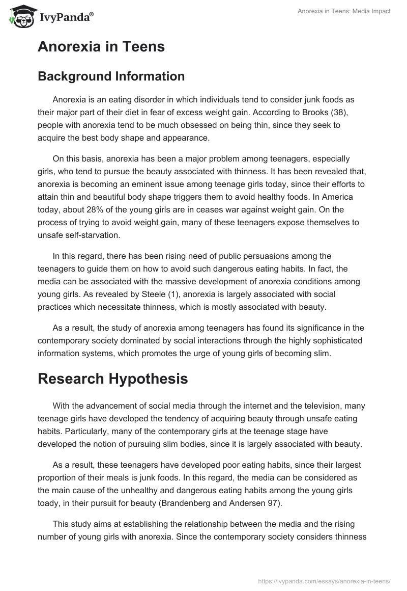 Anorexia in Teens: Media Impact. Page 2