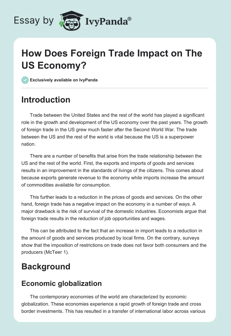 How Does Foreign Trade Impact on The US Economy?. Page 1