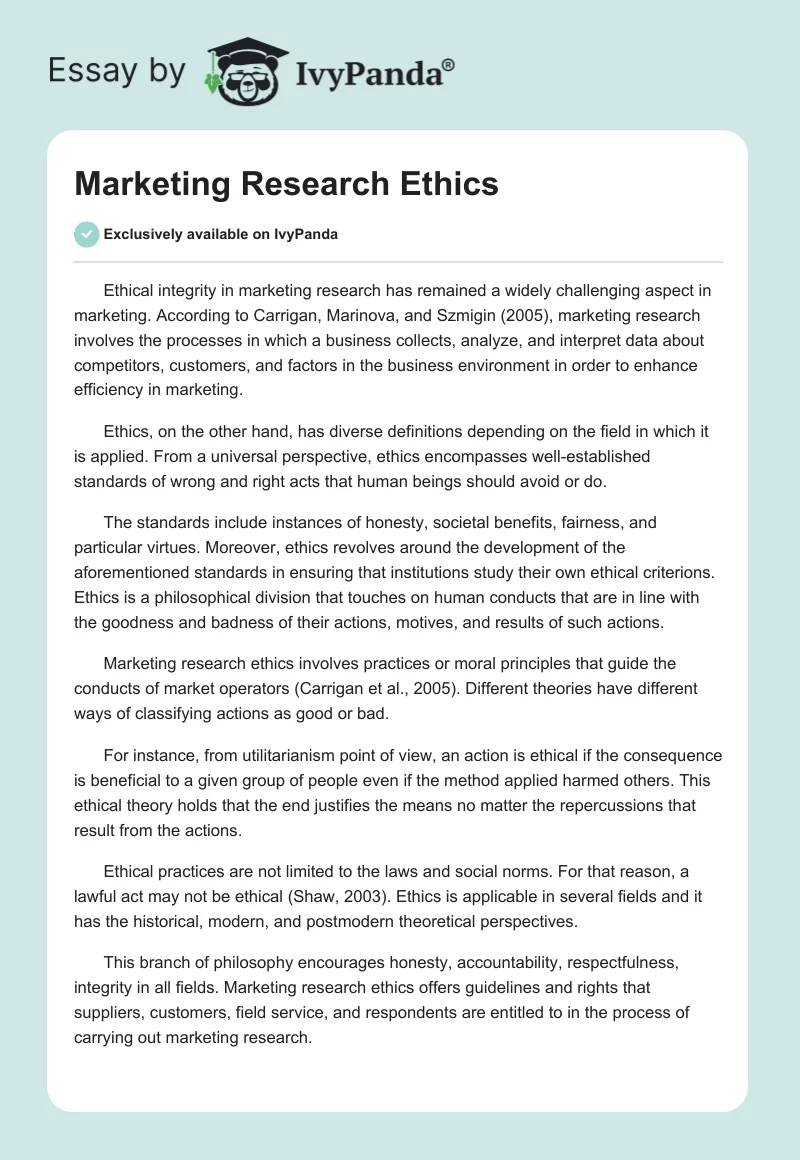 Marketing Research Ethics. Page 1