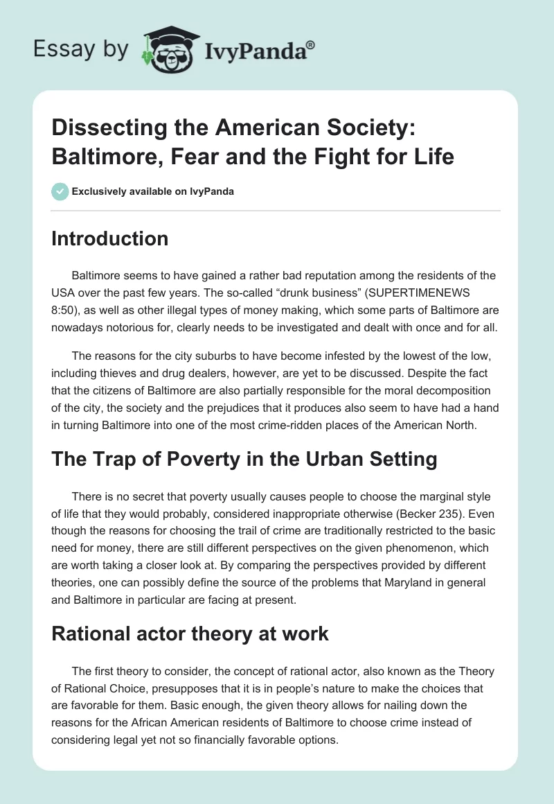 Dissecting the American Society: Baltimore, Fear and the Fight for Life. Page 1