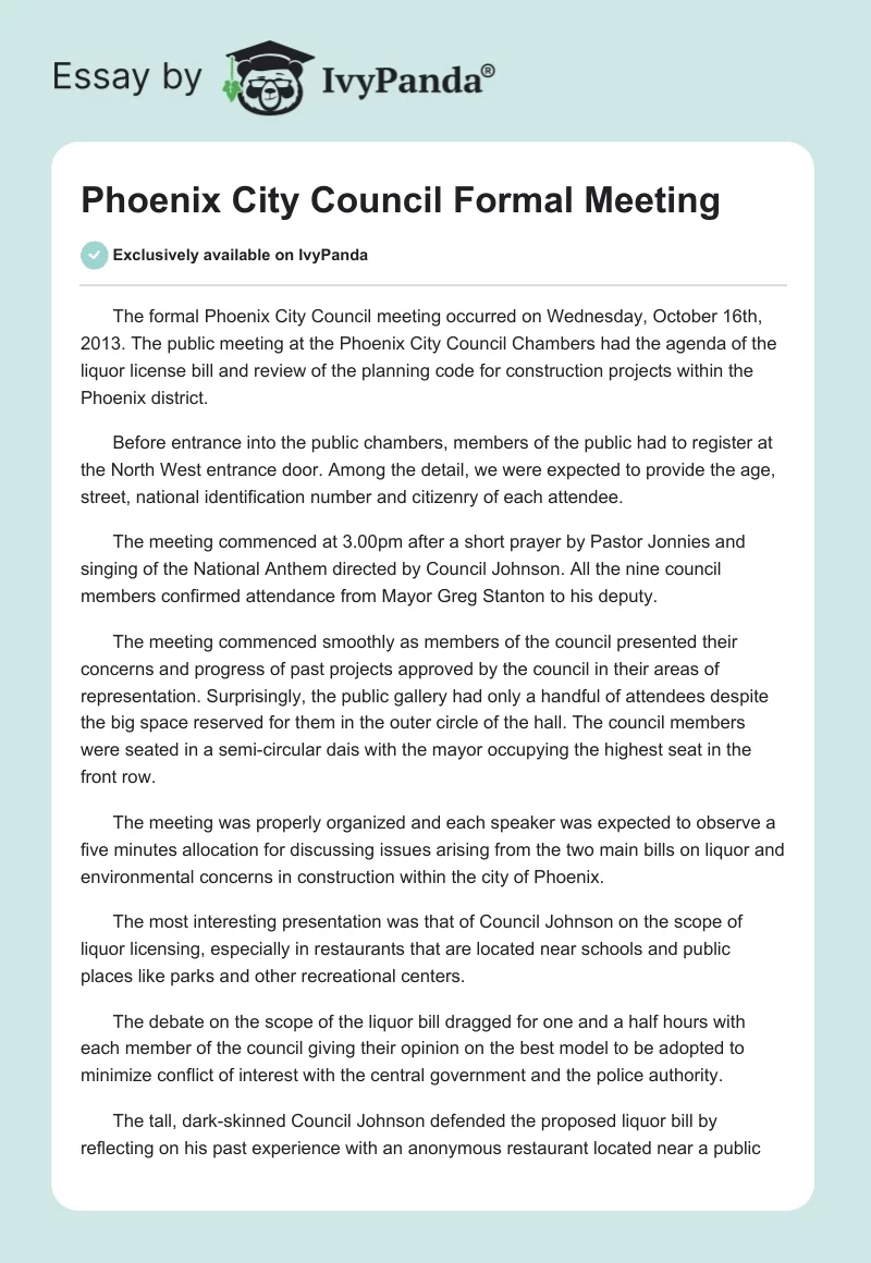 Phoenix City Council Formal Meeting. Page 1