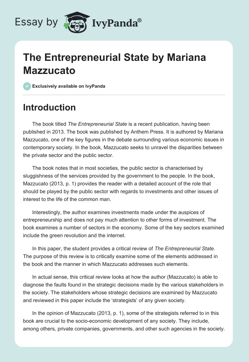 The Entrepreneurial State by Mariana Mazzucato. Page 1