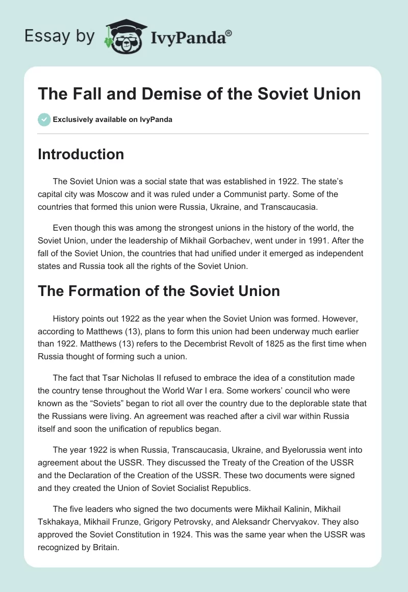 The Fall and Demise of the Soviet Union. Page 1