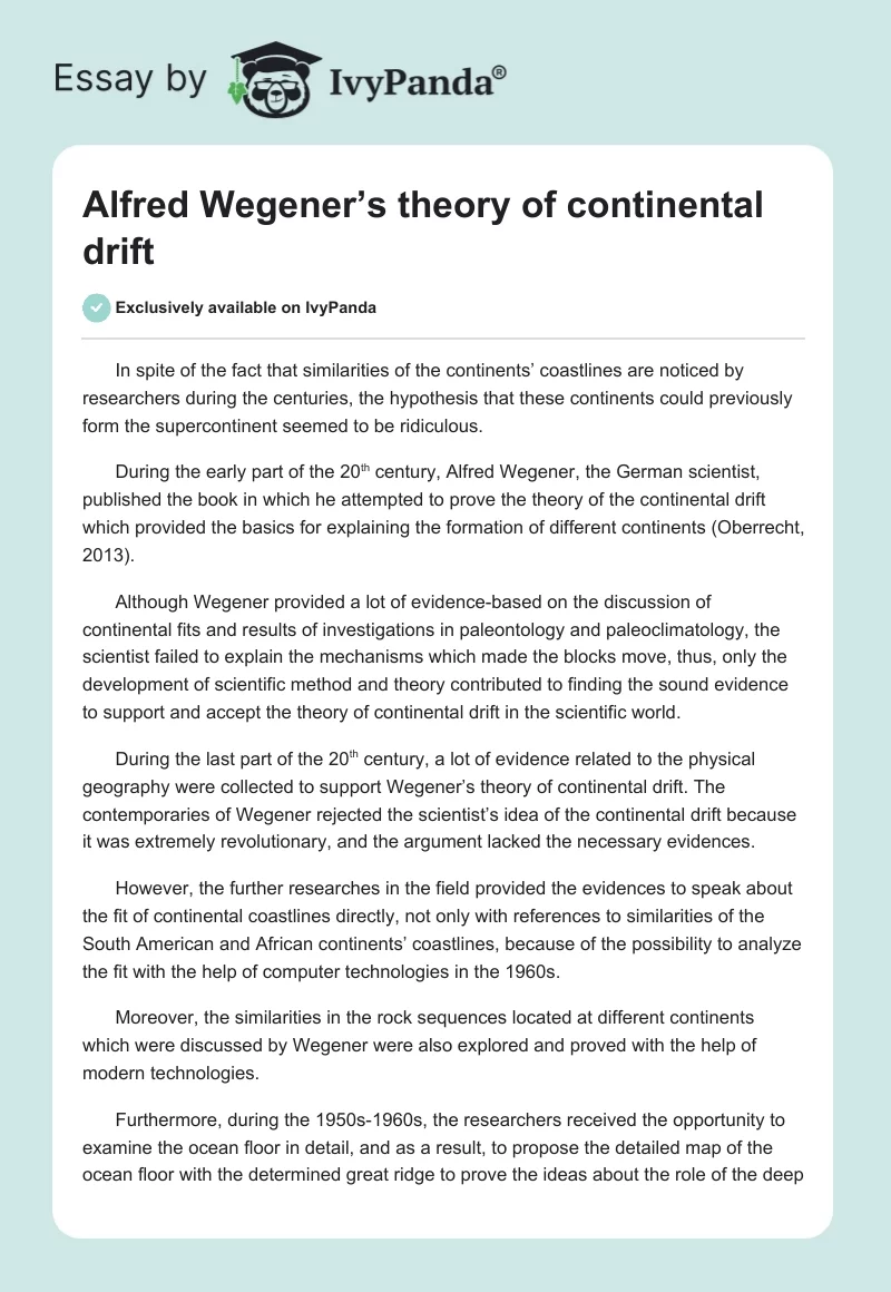 Alfred Wegener’s theory of continental drift. Page 1